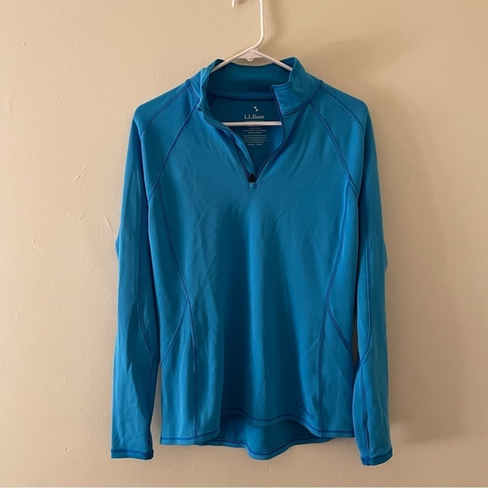 L.L.Bean midweight blue green half zip long sleeved sweater top comfortable warm